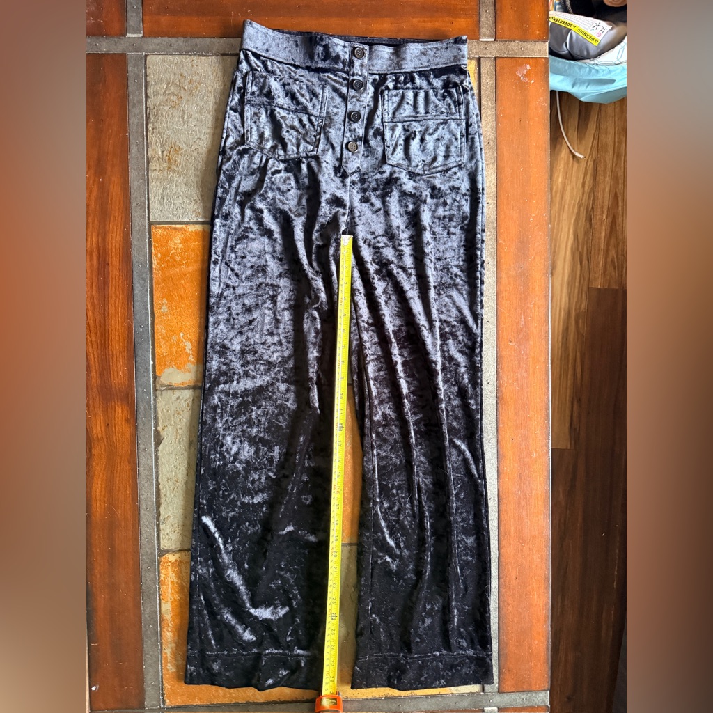 Halara Medium Velevet Black Wide Leg Office Pant Wc Regular Pockets Luxury